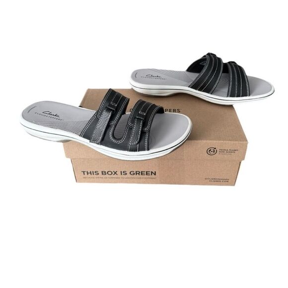 Clarks Cloudsteppers Breeze Piper Black Slide Sandals Women’s Size 11 Medium - Picture 2 of 11